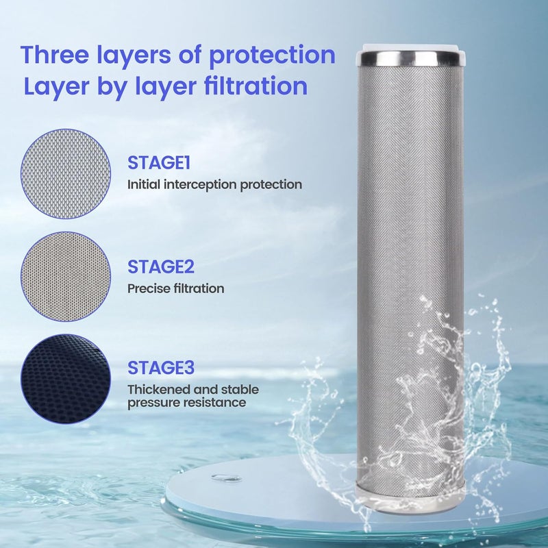 Amwater  cartridge فلتر شبكة سلكية قابلة للتنظيف من الفولاذ المقاوم للصدأ بطول 10 بوصة، 2.5 بوصة OD (25 ميكرون) - Image 4